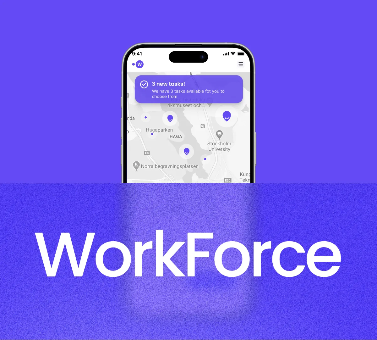 BuddyPro Workforce-appen visar tre nya uppdrag utplacerade på en karta i mobilen.